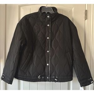 NWT Vince Camuto Black Quilted Women’s Fashion Coat Faux Leather Trim Size M